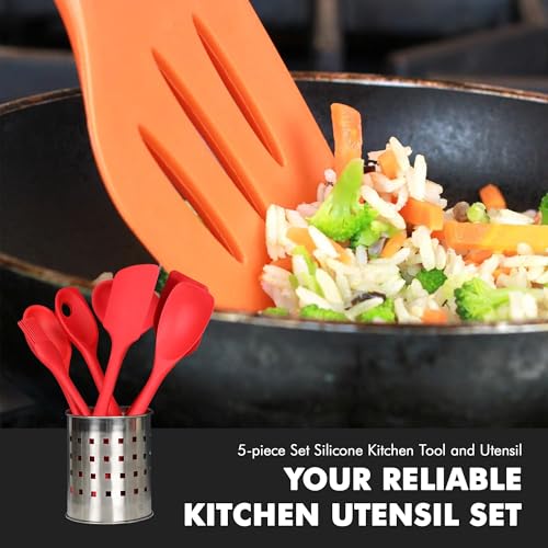 5 Piece Red Premium Silicone Kitchen Tool Set (5 Piece Set / Red)