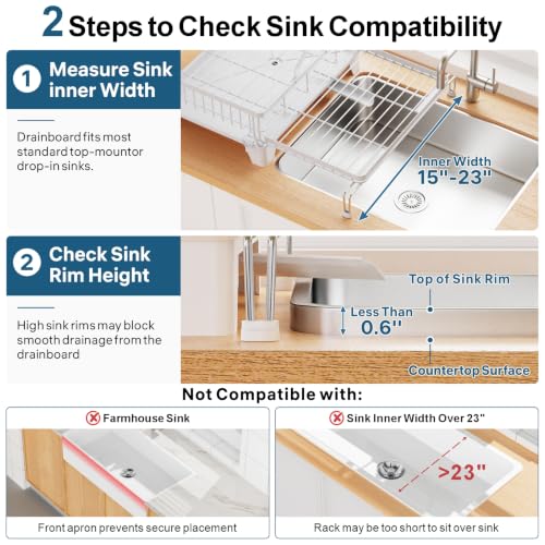 Large Expandable 2 Tier Dish Drying Rack (White / 2-Tier, Expandable 14.4"-22.4" W)