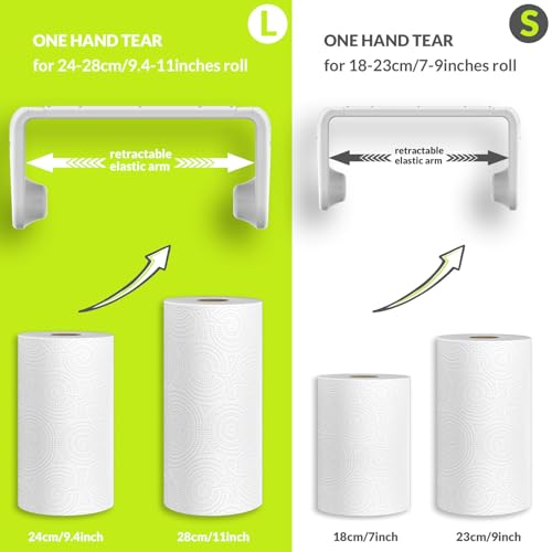 Paper Towel Holder Under Cabinet or Wall Mount ONE Hand Operation Tension Arm Kitchen Roll Holder
