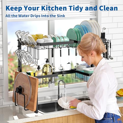 Over The Sink Dish Drying Rack (Black-expandable,2 Tier)