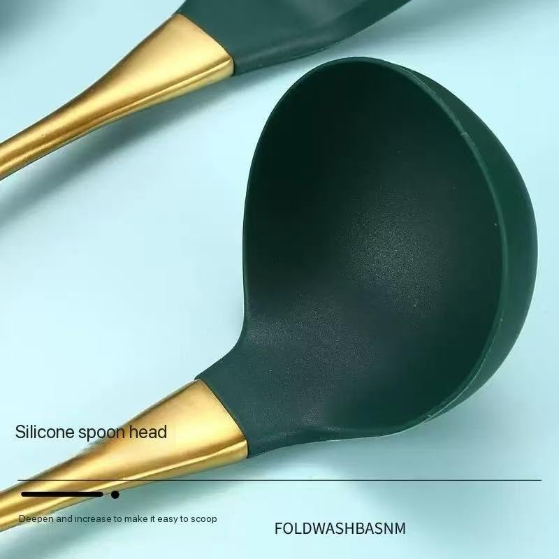 8 Piece Silicone Kitchen Utensil Set (Green & Gold)