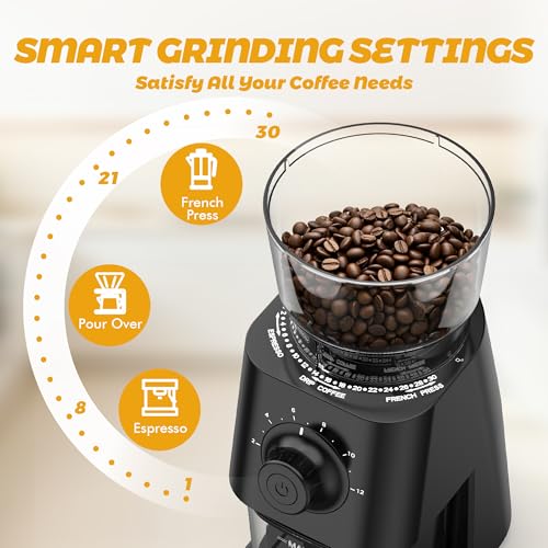 Electric Burr Coffee Beans Grinders for Home Use with 30 Grinding Settings