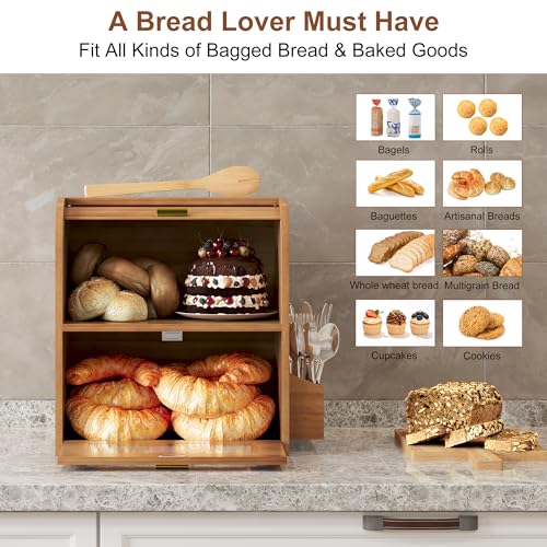 Roll Top Bread Box for Kitchen Countertop (Retro Brown)