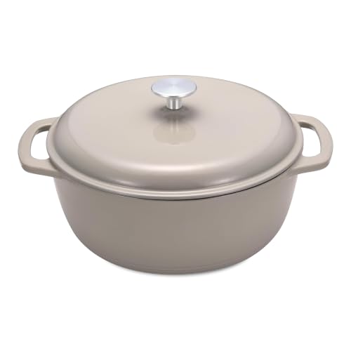 Enameled Cast Iron Dutch Oven Pot With Lid (4.3 Qt / Linen Gray)
