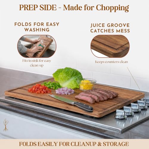 Extra Large Foldable Stovetop Cover Cutting Board (Acacia Wood)
