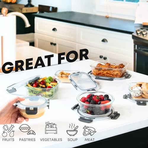 30 PC Glass Food Storage Containers with Lids (Gray)
