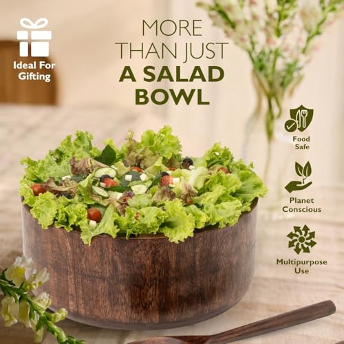 Wooden Salad Bowl Set with Serving Utensils Eco