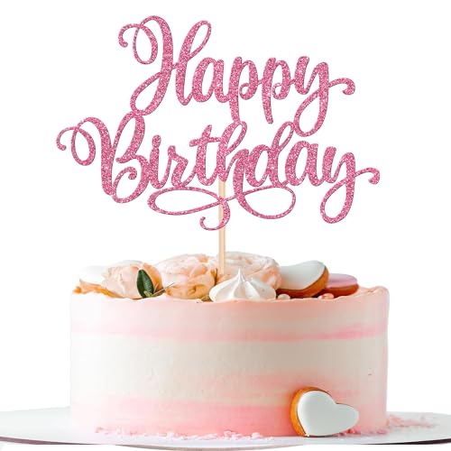 1 PCS Happy Birthday Cake Topper Glitter Happy Birthday Cake Pick Bunting Decor for Anniversary Celebrating Happy Birthday Party Cake Decorations Supplies Gold