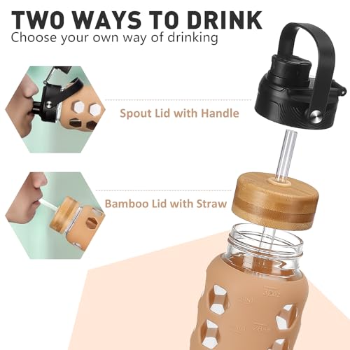 Glass Water Bottles with 2 Lids