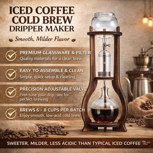 Iced Coffee Cold Brew Drip Tower Coffee Maker Wooden