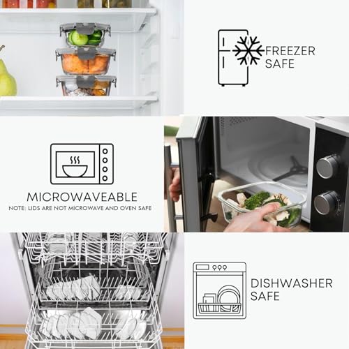 30 PC Glass Food Storage Containers with Lids (Gray)