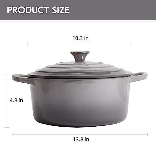 6 Quart Dutch Oven Enameled Cast Iron with Lid (Light Gray / 6 QT)