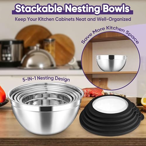 5 Piece Mixing Bowls with Visible Lids (Black / 4.6, 3.5, 2.5, 2, 1.5QT)