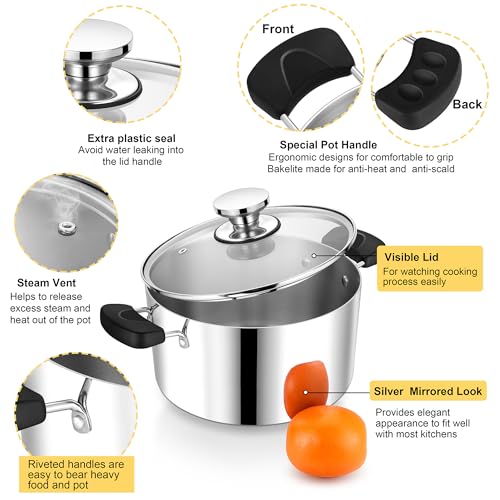 Tri ply Stainless Steel Stock Pot with Lid for Cooking