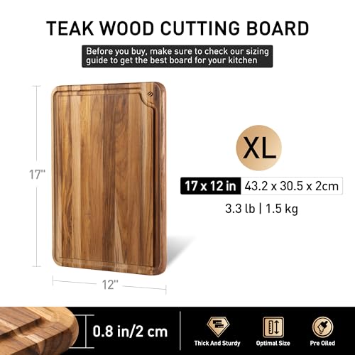 Teak Wood Cutting Boards for Kitchen 17'' Wooden Bamboo Serving Board Meat (17"L x 12"W)