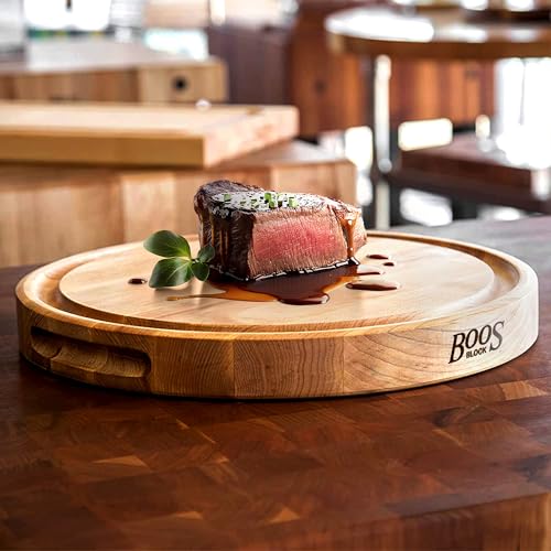 Block CB1051 1M1515175 Maple Wood Round Cutting Board with Juice Groove (Honey Blonde / 15"L x 15"W)