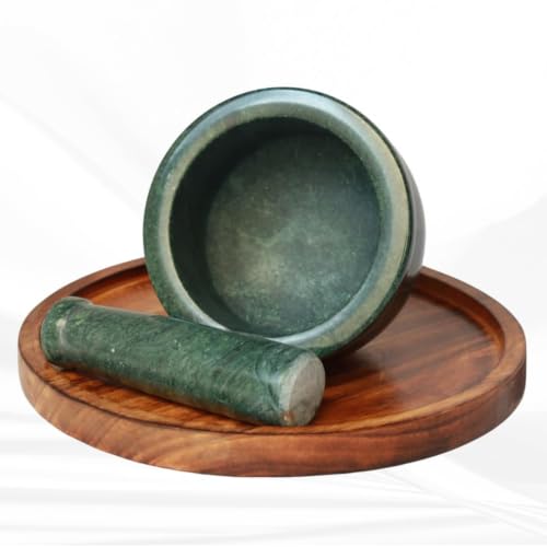 Marble Granite Mortar and Pestle Set (Kundi Green Marble / 5 Inch)