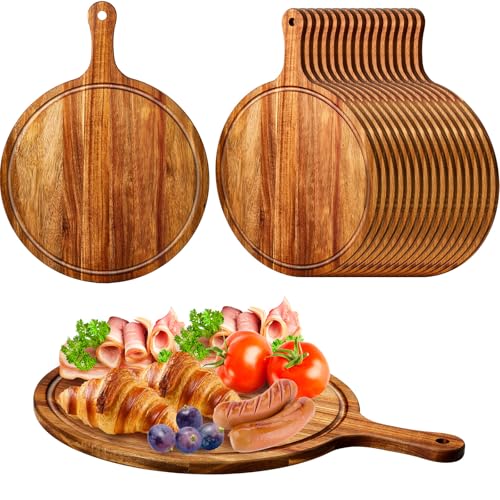 20 Pcs Round Acacia Wood Cutting Board with Handle