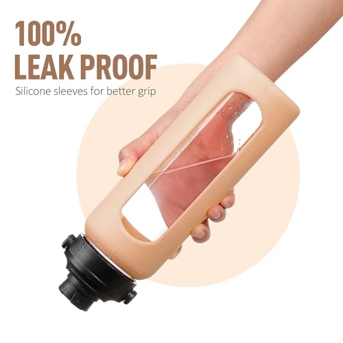 Glass Water Bottle with Straw and 2 Lids
