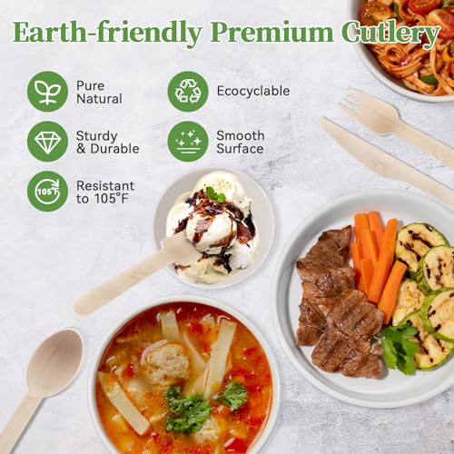 300 PACK Wooden Cutlery Set Disposable Forks Spoons Knives