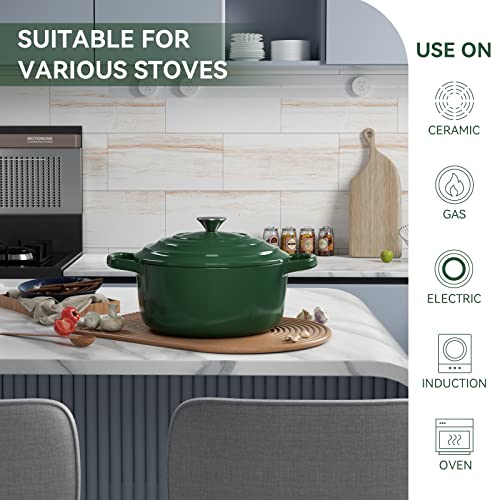 6 Quart Enameled Dutch Oven Pot with Lid (6 QT / Green)