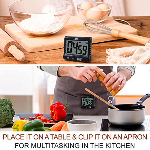 3" Large Display Kitchen Timer (.Matte Black - Sleek Design - 3 Big No Show Function Buttons / 3" Large LCD Display - 1.5" Big Digits -Loud Alarm)