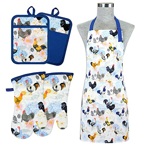 Oven Mitts and Pot Holders with Chef Apron (Rooster)