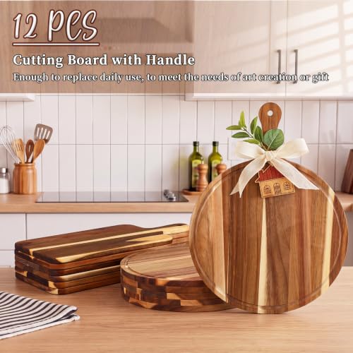 12 Pcs Acacia Wood Cutting Board 15 Inch with Handle