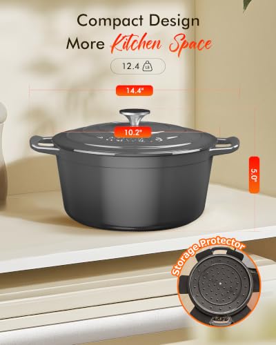 6 Qt PFAS Free Enamel Cast Iron Dutch Oven Pot with Lid (Black Sesame)