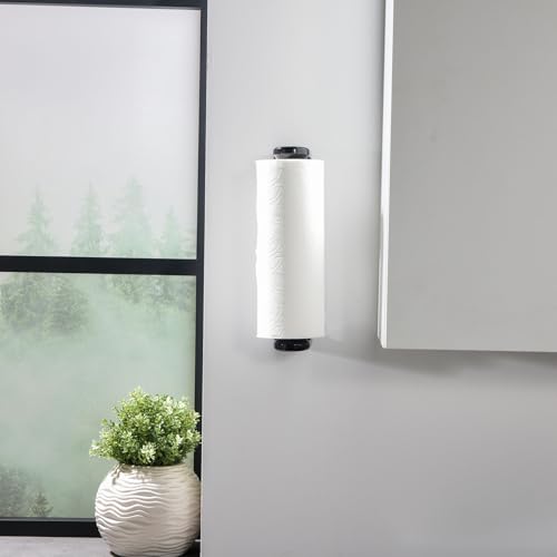 Paper Towel Holder Under Cabinet or Wall Mount ONE Hand Operation Tension Arm Kitchen Roll Holder