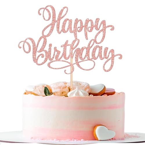 1 PCS Happy Birthday Cake Topper Glitter Happy Birthday Cake Pick Bunting Decor for Anniversary Celebrating Happy Birthday Party Cake Decorations Supplies Gold