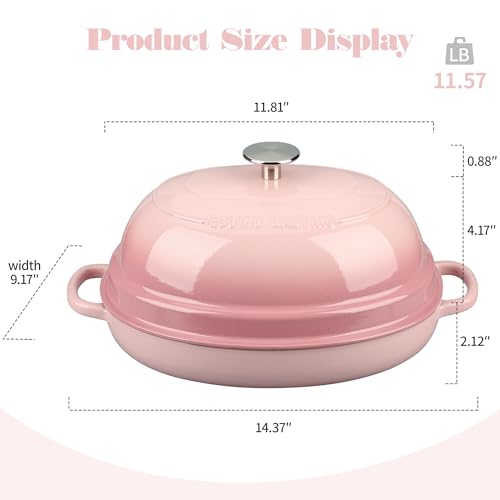 Enameled Oval Cast Iron Dutch Oven Pot with Lid (Pink)