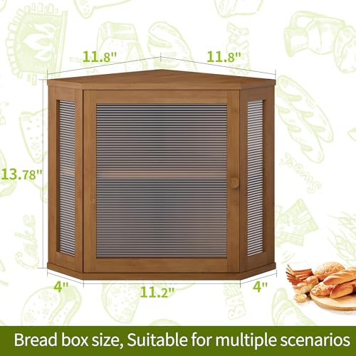 Corner Bread Box for Kitchen Countertop Double Layer Bamboo Wooden Bread box Large Capacity Bread Storage Bin (Brown / Medium)