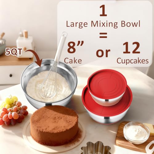 9 Pack Mixing Bowls with Airtight Lids & Grater Attachments (Red)