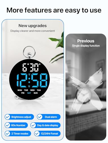 Digital Alarm Clock Round Table Clock with Date Month Monitor Compact Desk Clock for Students (Blue-white Round Alarm Clock)