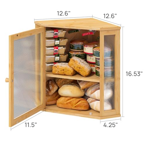 Corner Bread Box for Kitchen Counter (Natural / Extra Large)