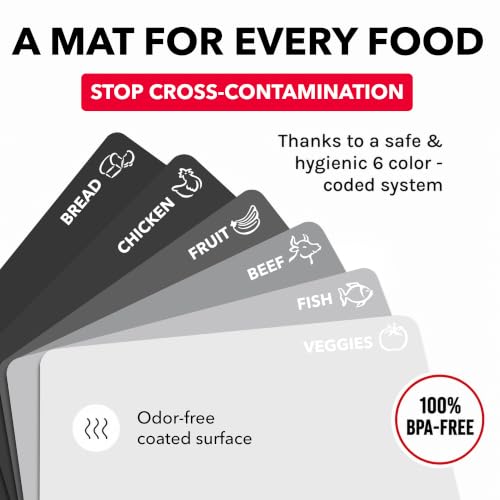 Extra Thick Flexible Plastic Cutting Board Mats With Food Icons & EZ