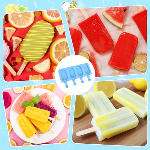 Silicone Popsicle Molds 4 Cavities Ice Cream Oval Cake Molds with Sticks
