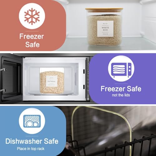 2 Pack Square Glass Flour and Sugar Containers with 132 Kitchen Pantry Labels