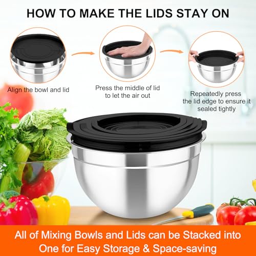 Stainless Steel Mixing Bowls with Lids Set of 5 with Graters