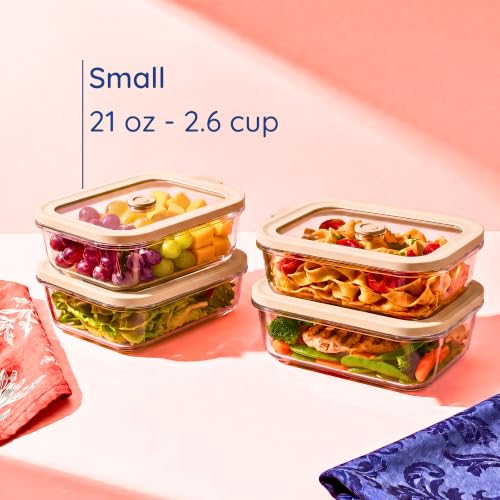 Non Toxic Glass Food Containers with Lids (Beige / 21 Oz)