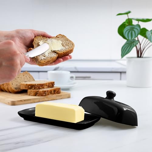 Ceramic Butter Dish with Lid For Countertop & Stainless Steel Knife