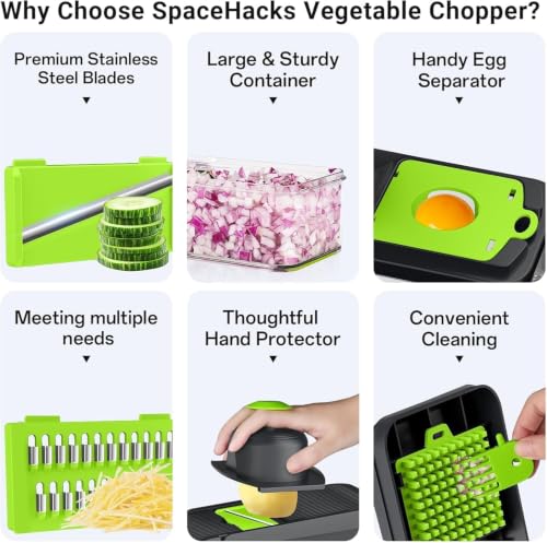 15-in-1 Vegetable Chopper with 10 Blades, Food Veggie Cutter, Green (Green / 10 Blades)