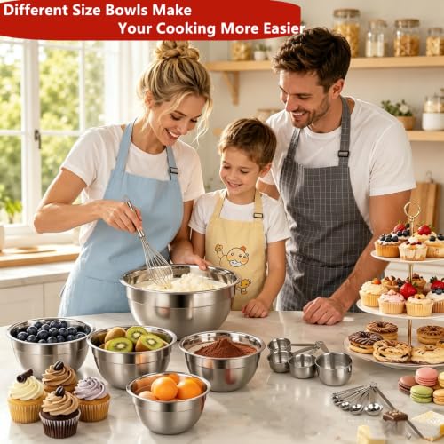 23PCS Stainless Steel Mixing Bowls Set with 400ML Cups & Lids