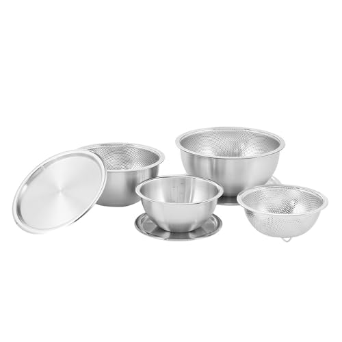 Mixing Bowl + Colander Stainless Steel Food Storage Containers with Lids Set 3 Bowls 3 Lids 3 Colanders Kitchen Appliances Dishwasher Safe Premium South Korea