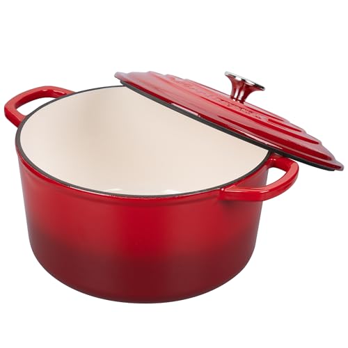 Enameled Cast Iron Dutch Oven Pot with Lid (6 QT / Red)