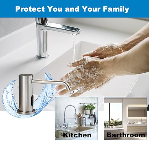 Touchless Automatic Soap Dispenser for Kitchen Bathroom Sink Built in Brushed Nickel Liquid Commercial Electric Soap Dispenser with Bottle and Pump