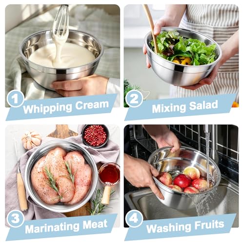Mixing Bowls Stainless Steel Nesting Salad Bowls with Airtight Lids Set