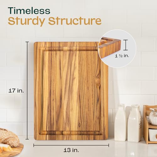 Solid Teak Cutting Boards for Kitchen (Teak / 17"L x 13"W)