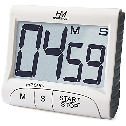 3" Large Display Kitchen Timer (. Matte White - Sleek Design - 3 Big No Show Function Buttons / 3" Large LCD Display - 1.5" Big Digits -Loud Alarm)